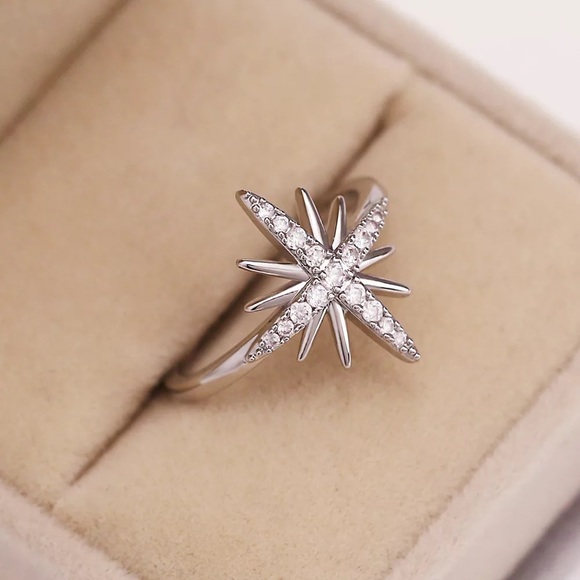 New 925 Silver Bling Star Fashion Diamond Ring - Picture 5 of 6